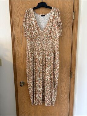 Lane Bryant Cream Maxi Dress with Rust Floral Print